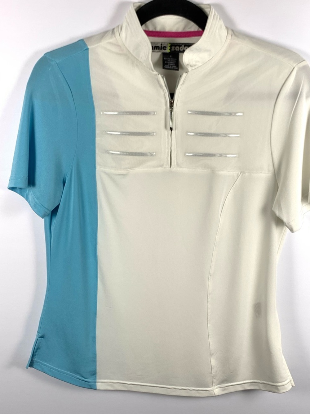 Jamie Sadock Golf Top White Blue Colorblock Zip Stretch Performance Small